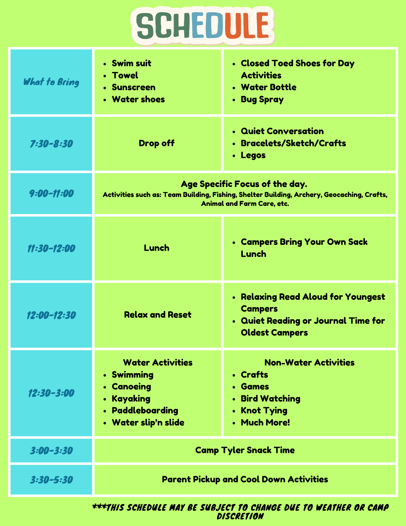 Schedule with Activities